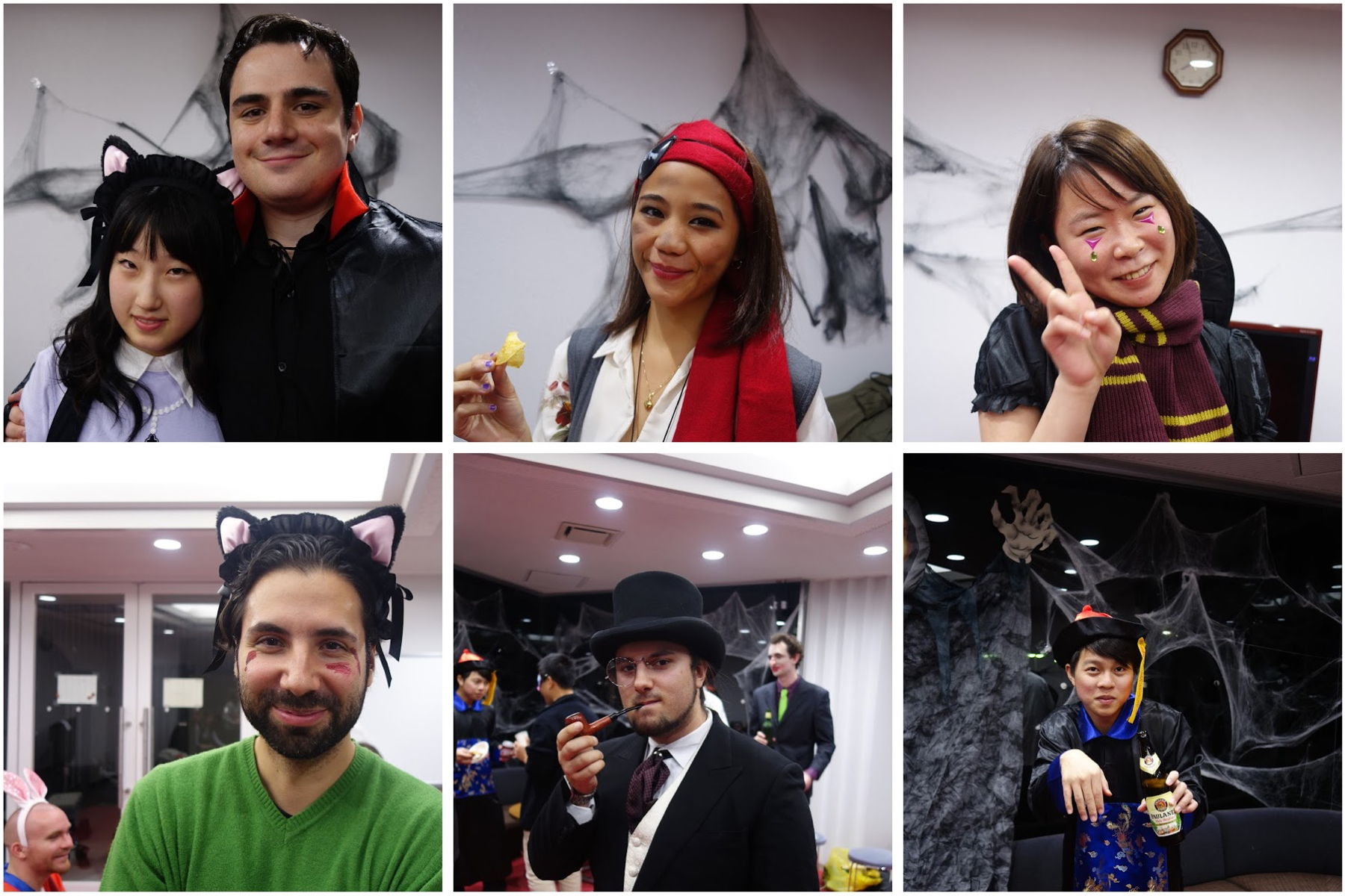 7 costumes, 9 nationalities (counting the background).