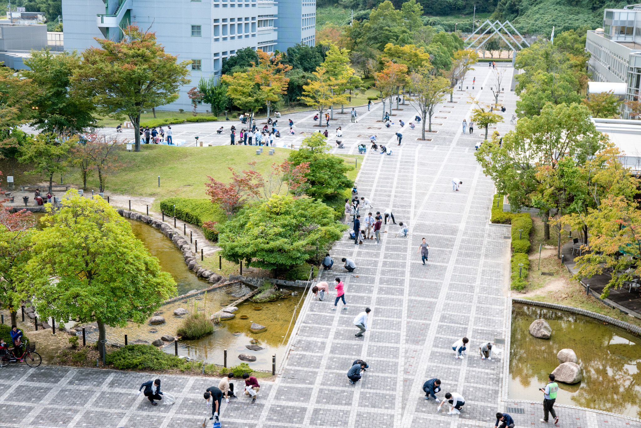 People spread out to cover as much ground as possible.